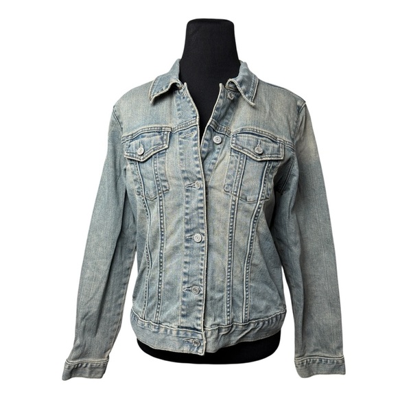 Gap Denim Blue Jean Jacket Stretch Women's Sz L Fall Timeless Grunge Classic 90s - Picture 9 of 9
